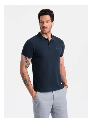 Ombre BASIC men's single color pique knit polo shirt - navy blue
