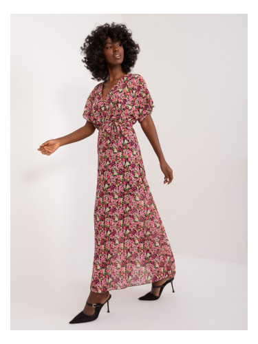 Black and pink long women's dress with floral patterns