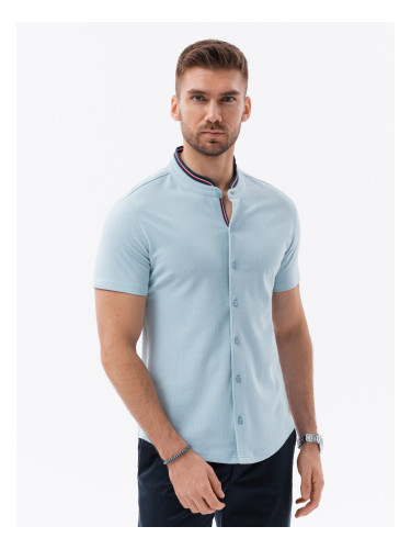 Ombre Men's knit shirt with short sleeves and collared collar - blue