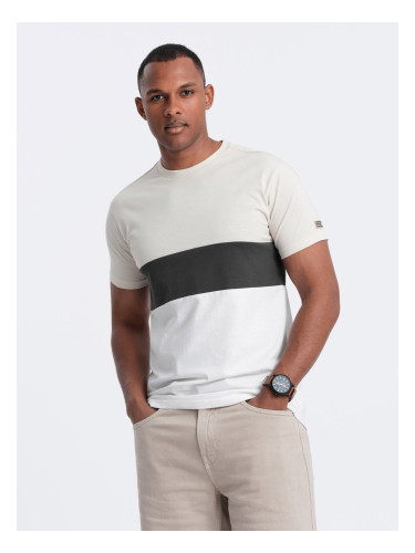 Ombre Men's tricolor T-shirt with wide stripes - white