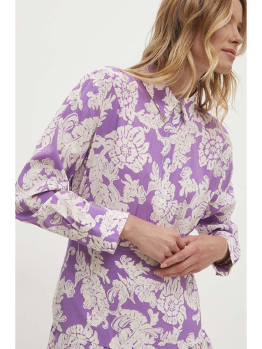 Риза Answear Lab дамска в лилаво със стандартна кройка с класическа яка