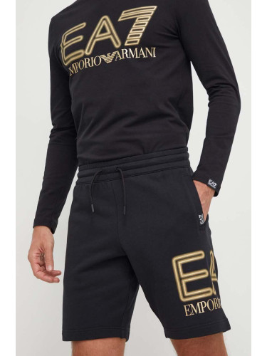 Памучен къс панталон EA7 Emporio Armani в черно