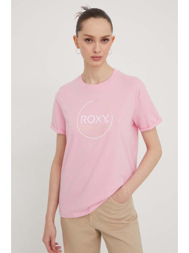 Памучна тениска Roxy в розово ERJZT05673 ERJZT05698