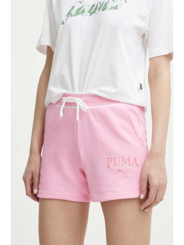 Къс панталон Puma SQUAD в розово с принт с висока талия 678704