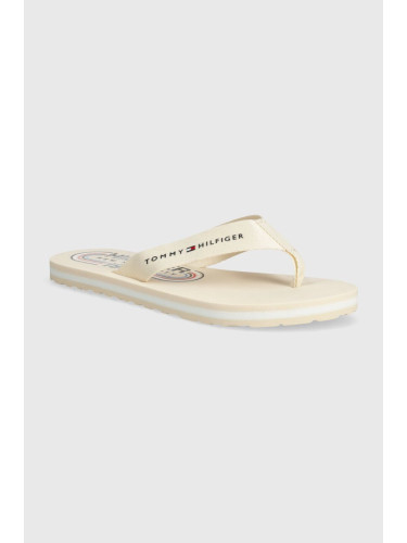 Джапанки Tommy Hilfiger GLOBAL STRIPES FLAT BEACH SANDAL в бежово с равна подметка FW0FW07856