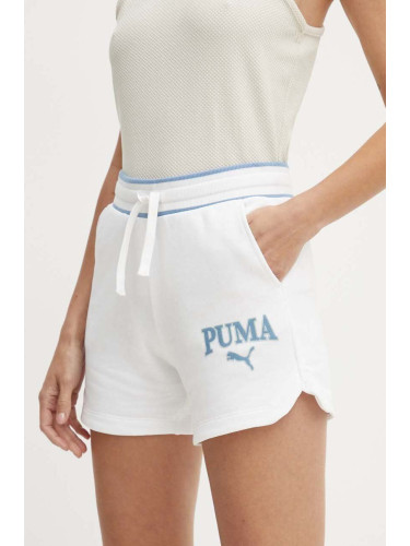Къс панталон Puma SQUAD в бяло с принт с висока талия 678704