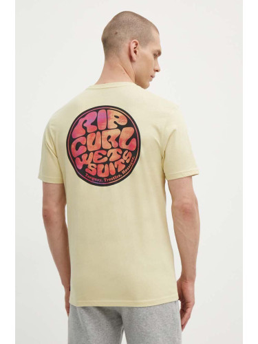 Памучна тениска Rip Curl в жълто с принт