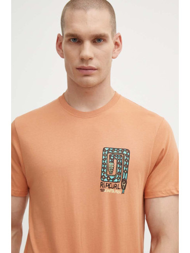 Памучна тениска Rip Curl в оранжево с принт
