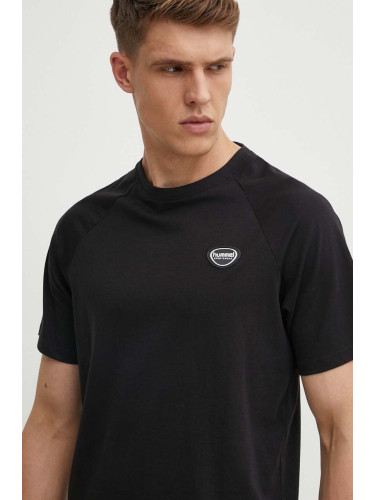 Памучна тениска Hummel hmlLGC KAI REGULAR HEAVY T-SHIRT в черно с апликация 223989
