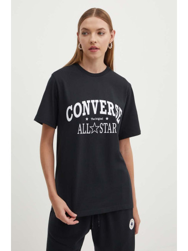 Памучна тениска Converse в черно с принт 10026458-A03