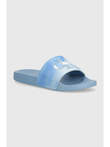 Чехли Calvin Klein Jeans SLIDE TPU JELLY MG WN в синьо YW0YW01402