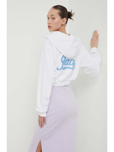 Суичър Juicy Couture в бяло с качулка с апликация