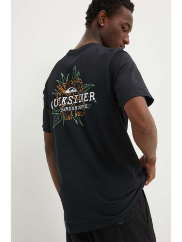 Памучна тениска Quiksilver HIBISCUS в черно с принт AQYZT09761