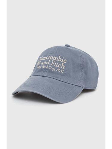 Памучна шапка с козирка Abercrombie & Fitch в синьо с апликация
