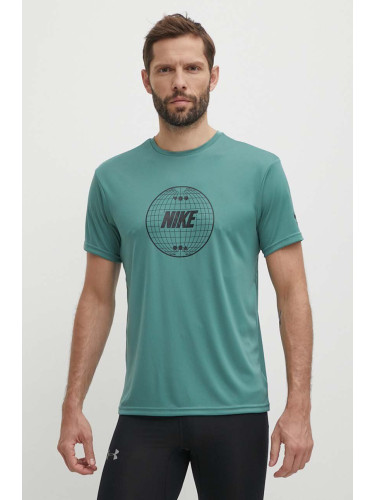 Тениска за трениране Nike Lead Line в зелено с принт