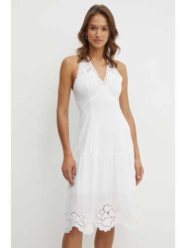 Ленена рокля Twinset в бяло къса разкроена 241TT2331