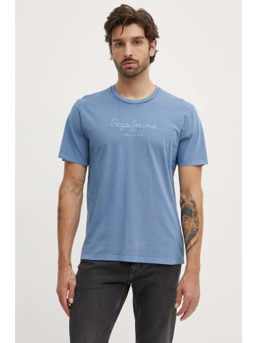 Памучна тениска Pepe Jeans EMB EGGO в синьо с апликация
