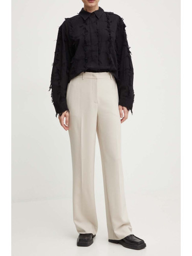 Панталон Bruuns Bazaar BrassicaBBEleza pants в бежово с широка каройка, с висока талия BBW3304
