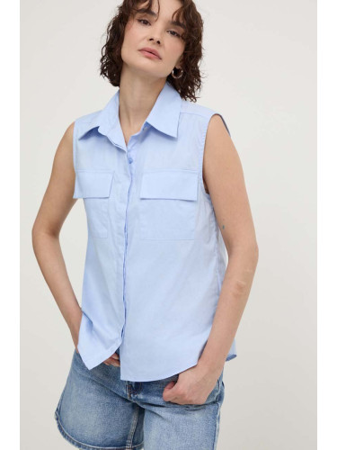 Памучна риза Answear Lab дамска в синьо със стандартна кройка с класическа яка