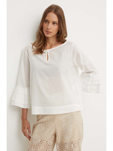Памучна блуза Sisley дамска в бежово с изчистен дизайн