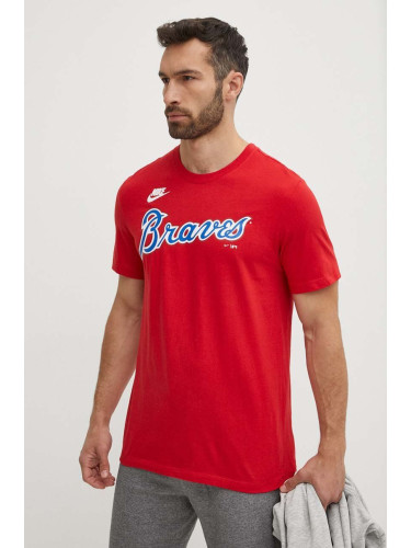 Памучна тениска Nike Atlanta Braves в червено с принт