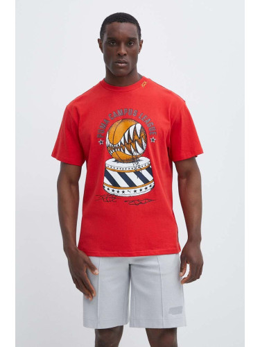 Памучна тениска Puma в червено с принт 624740