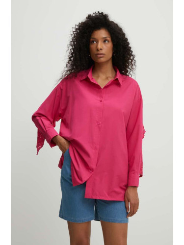 Памучна риза Answear Lab дамска в розово със свободна кройка с класическа яка