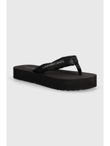 Джапанки Calvin Klein Jeans BEACH SANDAL FLATFORM PADDED NY в черно с равна подметка YW0YW01400