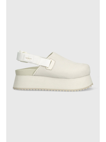 Чехли Calvin Klein Jeans SLING CLOSE TOE FLATFORM BTW дамски в бежово с платформа YW0YW01439