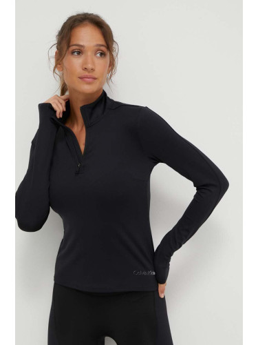 Блуза с дълги ръкави за трениране Calvin Klein Performance в черно с ниско поло