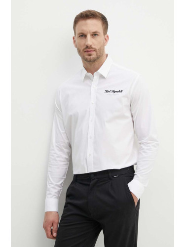 Риза Karl Lagerfeld мъжка в бяло със стандартна кройка с класическа яка