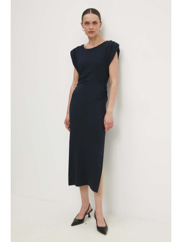 Памучна рокля Answear Lab в тъмносиньо среднодълга с кройка по тялото
