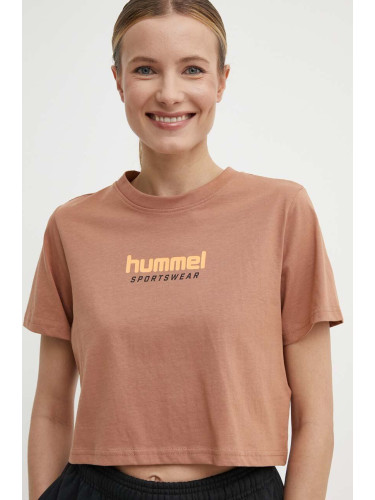 Памучна тениска Hummel в кафяво