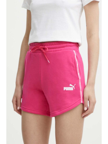 Къс панталон Puma в розово с апликация с висока талия 677924