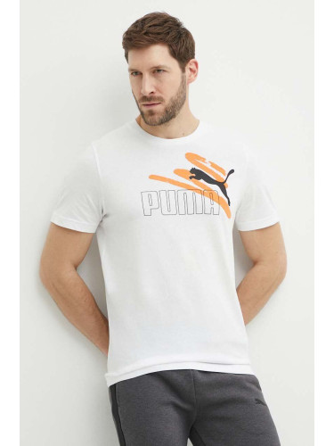 Памучна тениска Puma в бяло с принт 678988