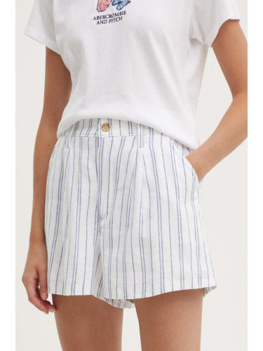 Ленен къс панталон Hollister Co. в бяло с десен с висока талия