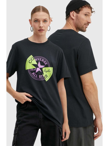 Памучна тениска Converse в черно с принт 10026427-A01