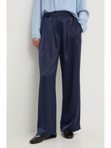 Панталон Answear Lab в тъмносиньо със стандартна кройка, с висока талия