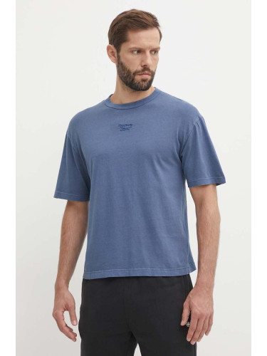 Памучна тениска Reebok в синьо с изчистен дизайн 100075632