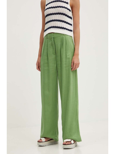 Ленен панталон Abercrombie & Fitch в зелено с широка каройка, с висока талия