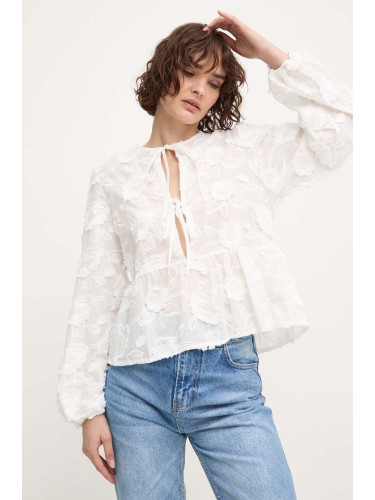 Памучна блуза Answear Lab дамска в бяло с апликация