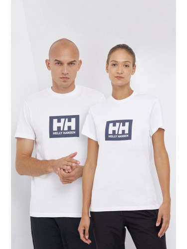 Памучна тениска Helly Hansen в бяло с принт