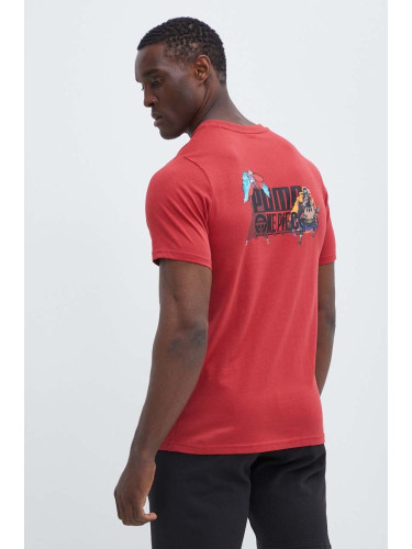 Памучна тениска Puma X ONE PIECE в червено с принт 624665
