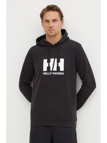 Памучен суичър Helly Hansen HH LOGO HOODIE в черно с качулка апликация 33977 53289