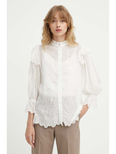 Риза Bruuns Bazaar CyperusBBCaro shirt дамска в бяло със стандартна кройка с права яка BBW3981