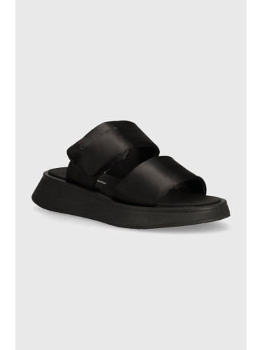 Чехли Calvin Klein Jeans SLIDE DOUBLE STRAP SANDAL DC в черно с платформа YW0YW01355