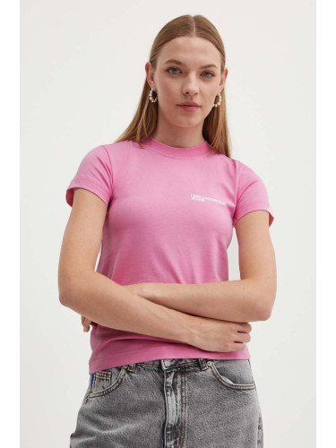 Памучна тениска Karl Lagerfeld Jeans в розово