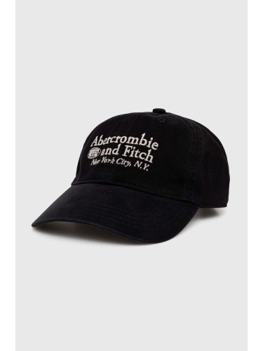 Памучна шапка с козирка Abercrombie & Fitch в черно с десен