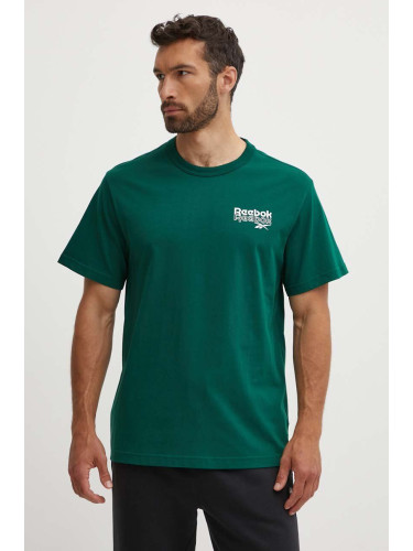 Памучна тениска Reebok Brand Proud в зелено с принт 100076384