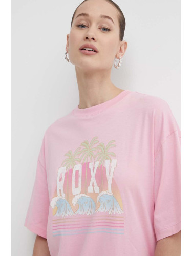 Памучна тениска Roxy в розово ERJZT05692